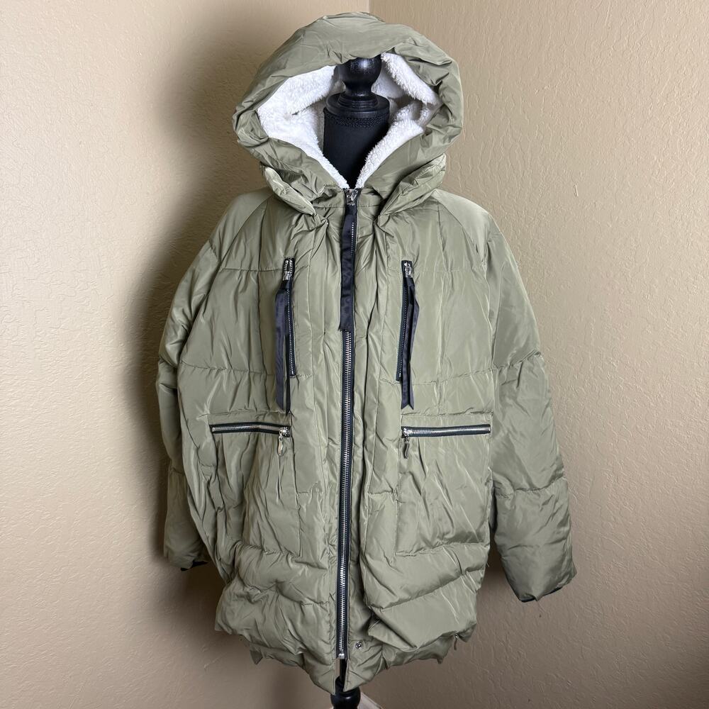 Orolay Women’s XL Olive Green Duck Down Puffer Parka Sherpa Hood Winter Coat